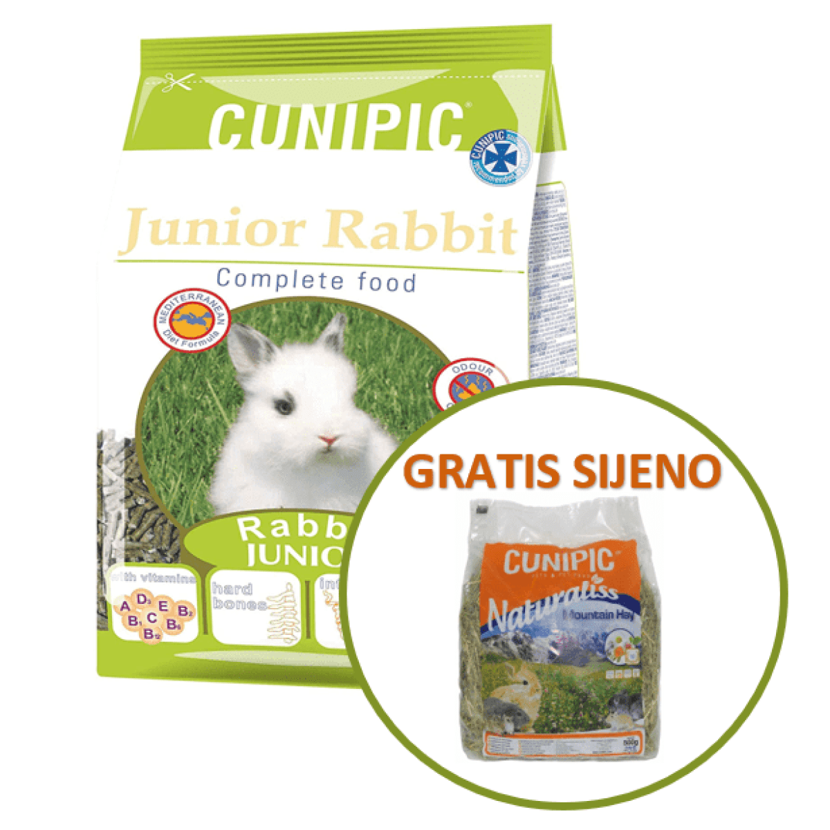 Cunipic Junior Rabbit, hrana za mladog kunića 3kg + Naturaliss sijeno 500g GRATIS